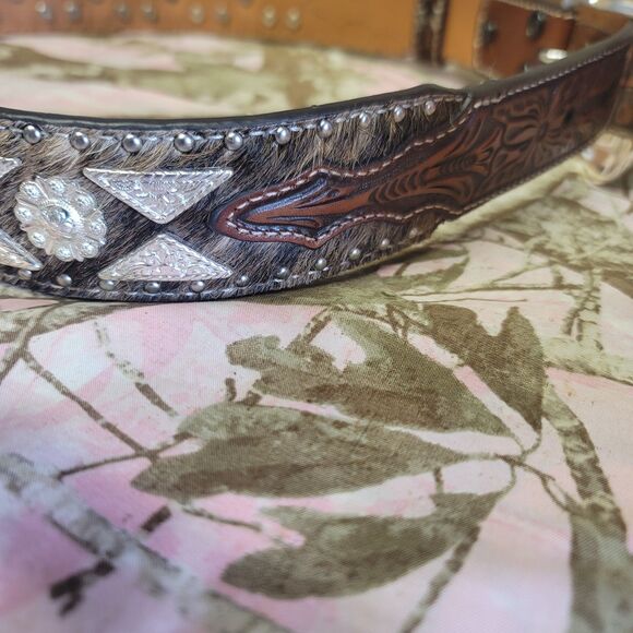 Ariat Leather & Calf Hair & Triangle Diamond Conchos Mens Size 42 - Picture 3 of 5